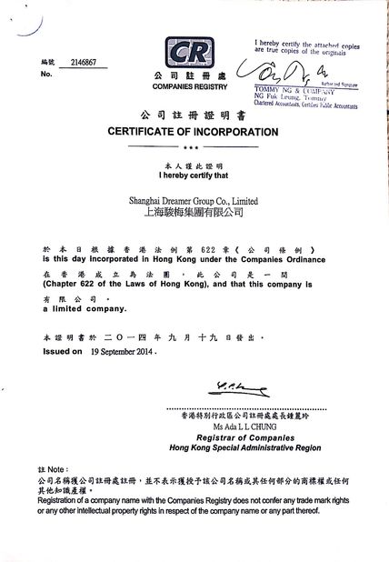 چین Shanghai Dreamer Group Co., LTD گواهینامه ها