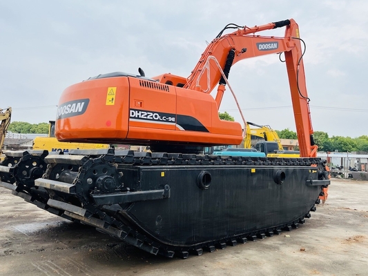 Doosan استفاده شده حفاری دوزی DH220LC-9E با 1 m3 ماشین تمیز کردن رودخانه دراز برد بوم حفاری دست دوم