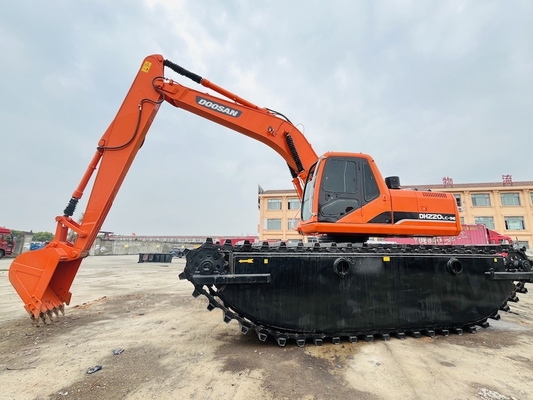 Doosan استفاده شده حفاری دوزی DH220LC-9E با 1 m3 ماشین تمیز کردن رودخانه دراز برد بوم حفاری دست دوم